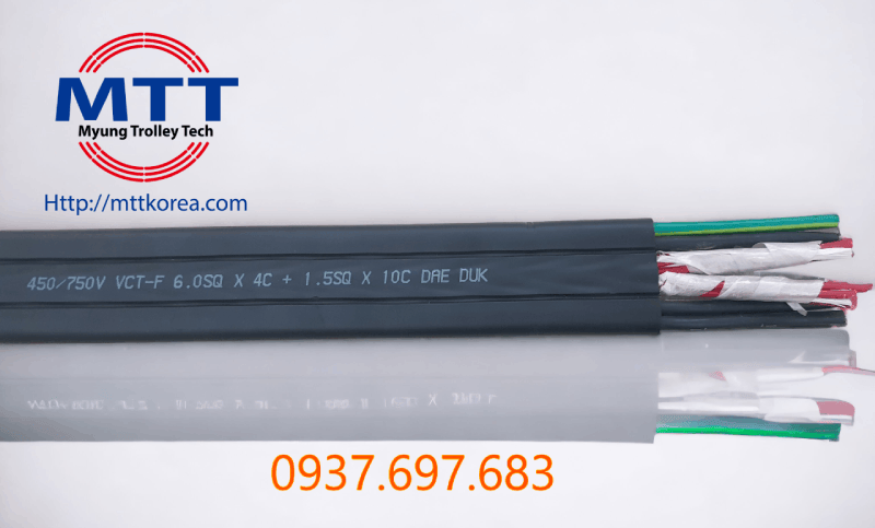 Thiết Bị Cầu Trục MTT Hàn Quốc Cáp dẹt cầu trục 6SQx4C+1.5SQx10C Thiết Bị Cầu Trục MTT Hàn Quốc Cáp dẹt cầu trục 6SQx4C+1.5SQx10C