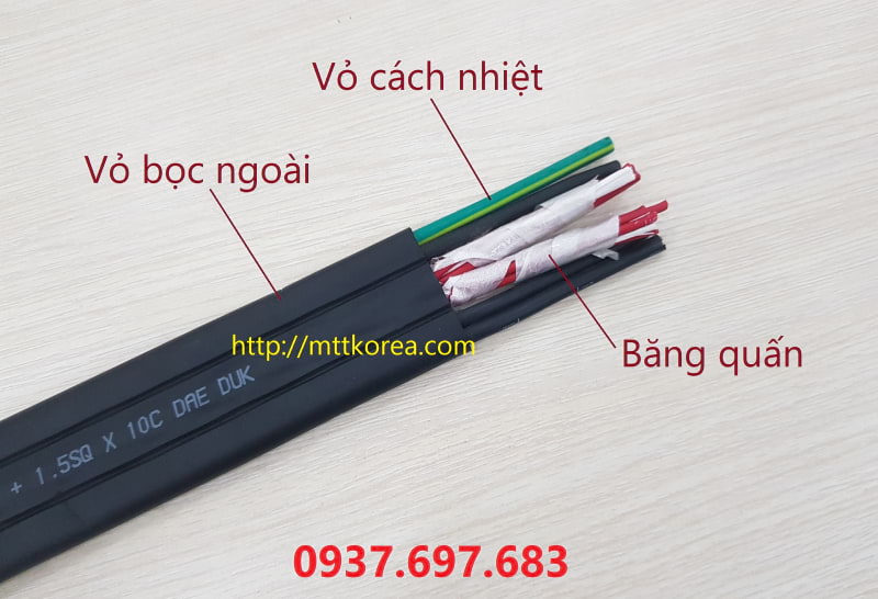Thiết Bị Cầu Trục MTT Hàn Quốc Cáp dẹt cầu trục 6SQx4C+1.5SQx10C Thiết Bị Cầu Trục MTT Hàn Quốc Cáp dẹt cầu trục 6SQx4C+1.5SQx10C