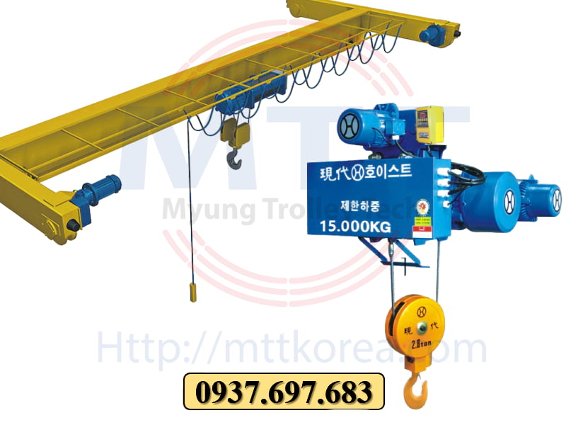Thiết Bị Cầu Trục MTT Hàn Quốc Palang cáp điện 15 tấn Hyundai dầm đơn 