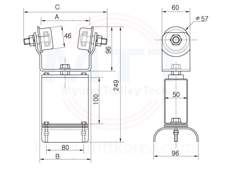 Thiết Bị Cầu Trục MTT Hàn Quốc Con lăn đầu cáp dầm I 