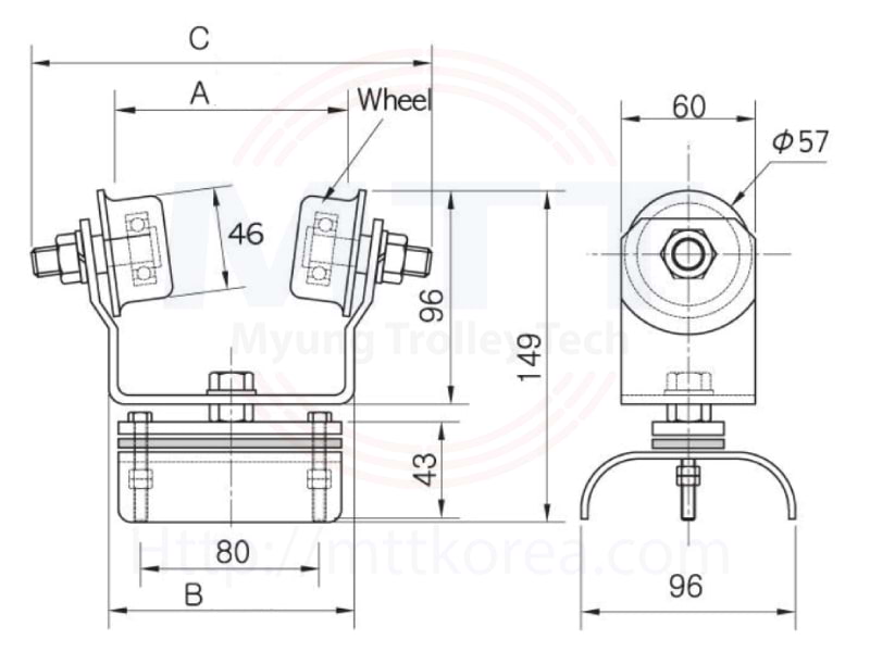 Thiết Bị Cầu Trục MTT Hàn Quốc Con lăn treo cáp dầm I-75 Thiết Bị Cầu Trục MTT Hàn Quốc Con lăn treo cáp dầm I-75