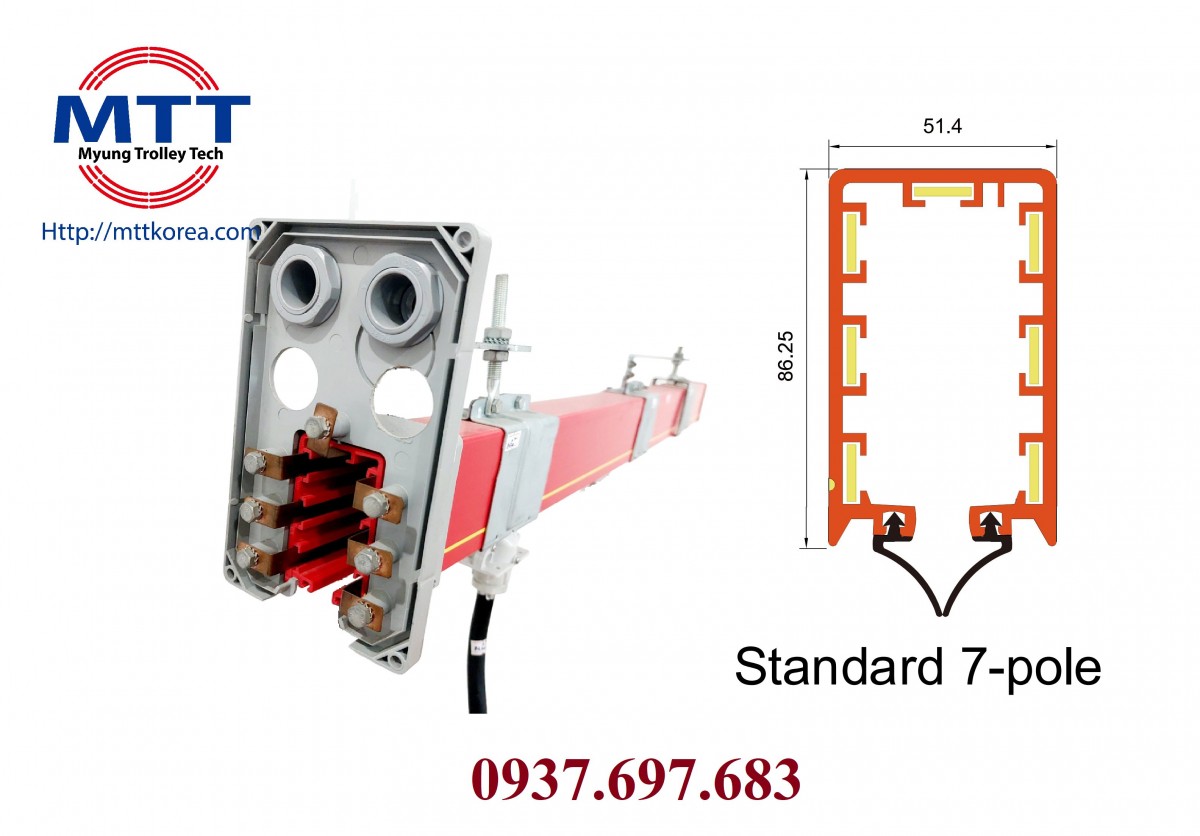 Thiết Bị Cầu Trục MTT Hàn Quốc Ray điện hộp kín 7P 50A MCL 